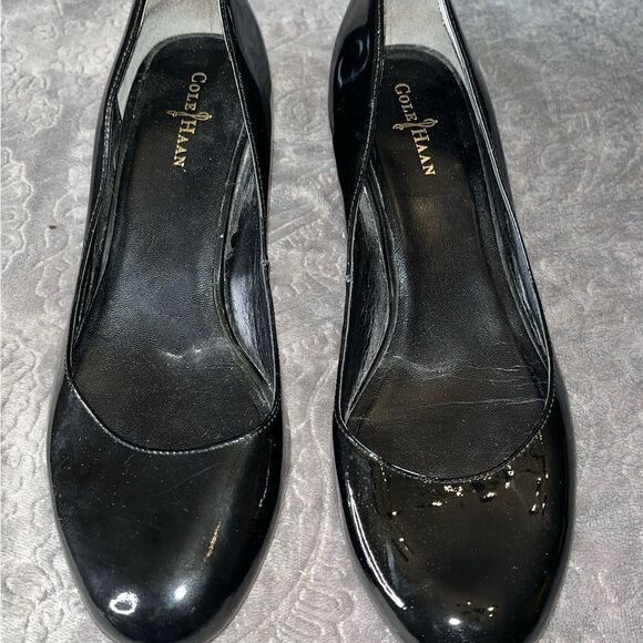 Cole Haan Nike Air Black Wedge Patent Leather Heels with Rounded Toe Size 7 B - Picture 1 of 9